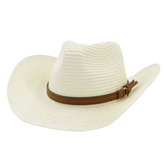 Cowboy Sun Hat with Brown Band, Wide Brim Straw Hat for Men and Women, Casual Beach Hat for Outdoor Wear, Western Style Summer Fashion-Gray