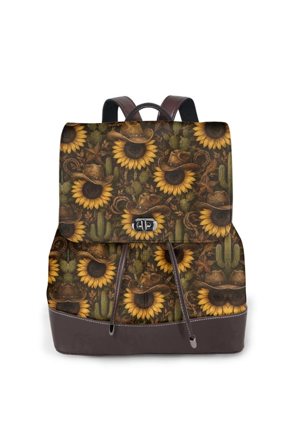 Cowboy Sunflower Women's Leather Backpack All-Over Print Bag for Work and Travel