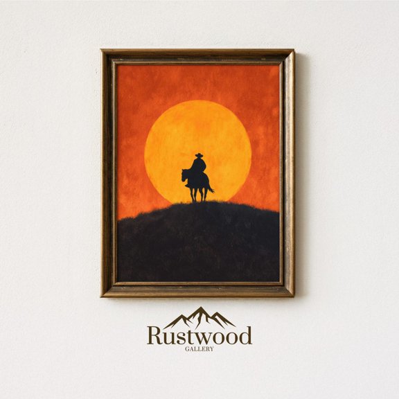 Cowboy Sunset Western Horse Rider Decor Wall Art