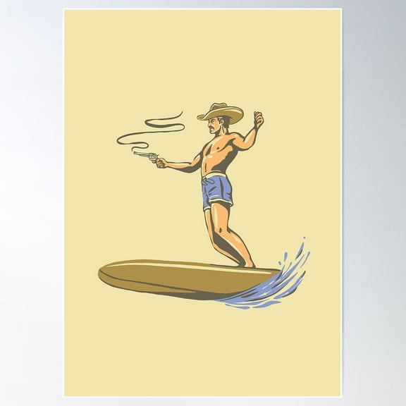 Cowboy Surf | Poster Wall Art, Modern Wall Decor For Living Room Bedroom, 8x12 UNFRAMED