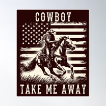 Cowboy Take Me Away, Country Music Retro Poster Wall Art, Modern Wall Decor For Living Room Bedroom, 12x18 UNFRAMED