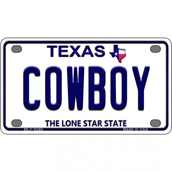 Cowboy Texas Novelty Metal License Plate 4" x 2.2" Mini