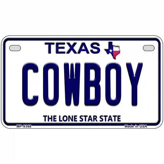 Cowboy Texas Novelty Metal License Plate 7" x 4" Motorcycle (MP)
