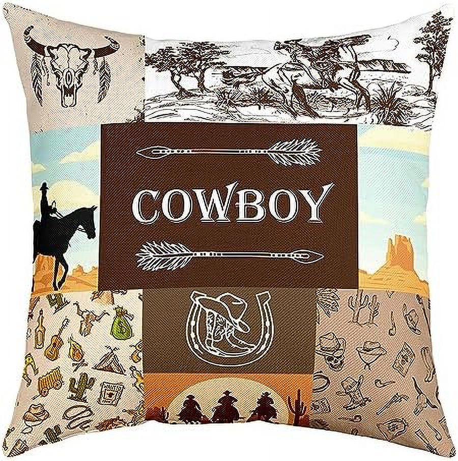 Cowboy Throw Pillow Cover 24x24 Inch Cartoon Cow Horse Wild Farm