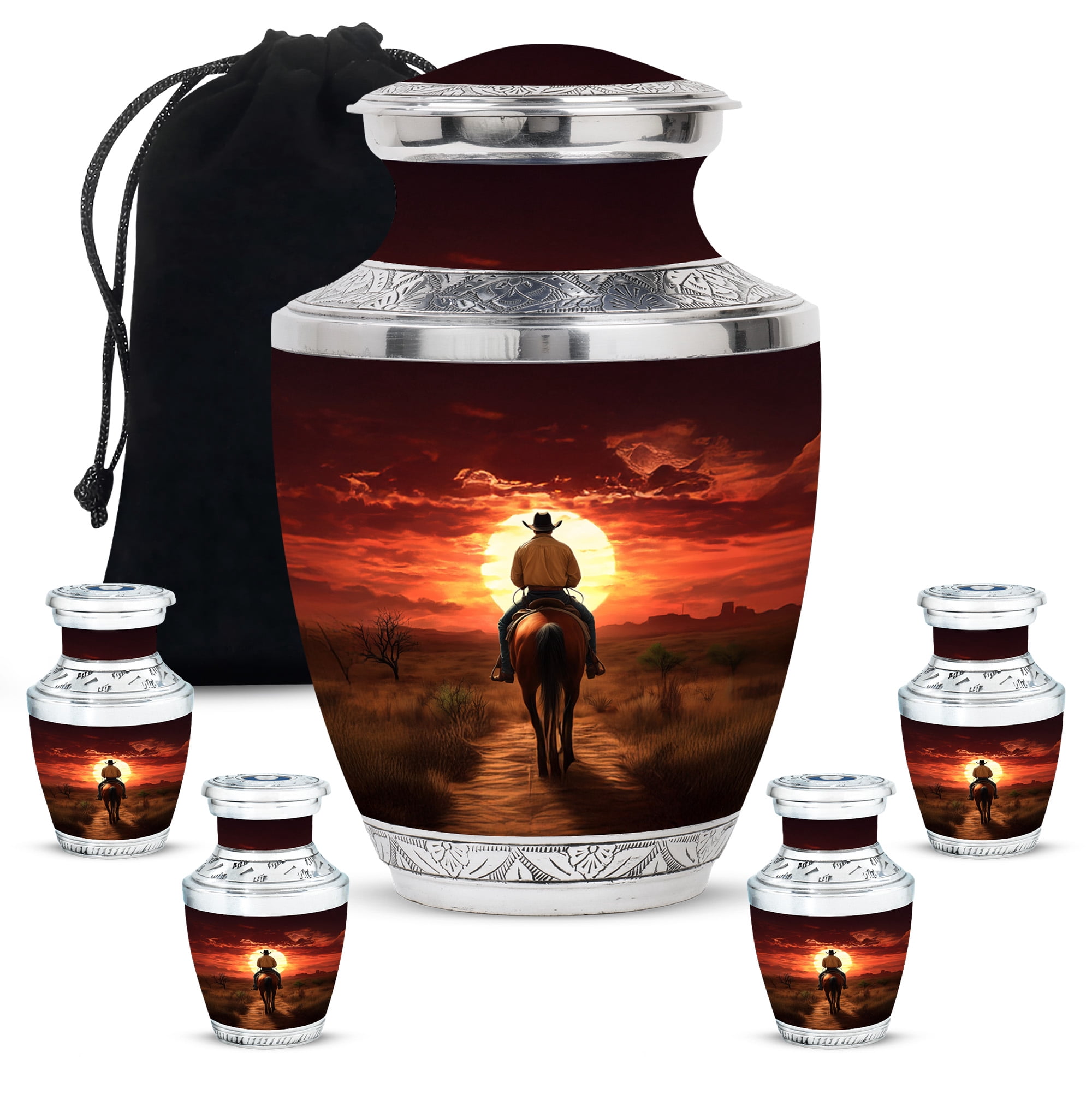 Cowboy Urn for Ashes for Women, Unique Urns for Human Ashes, Cremation Urns for Human Ashes, Mini Urns for Human Ashes, Adult Urns for Human Ashes Men (Size - 10inch 1Pcs, 3inch 4Pcs)