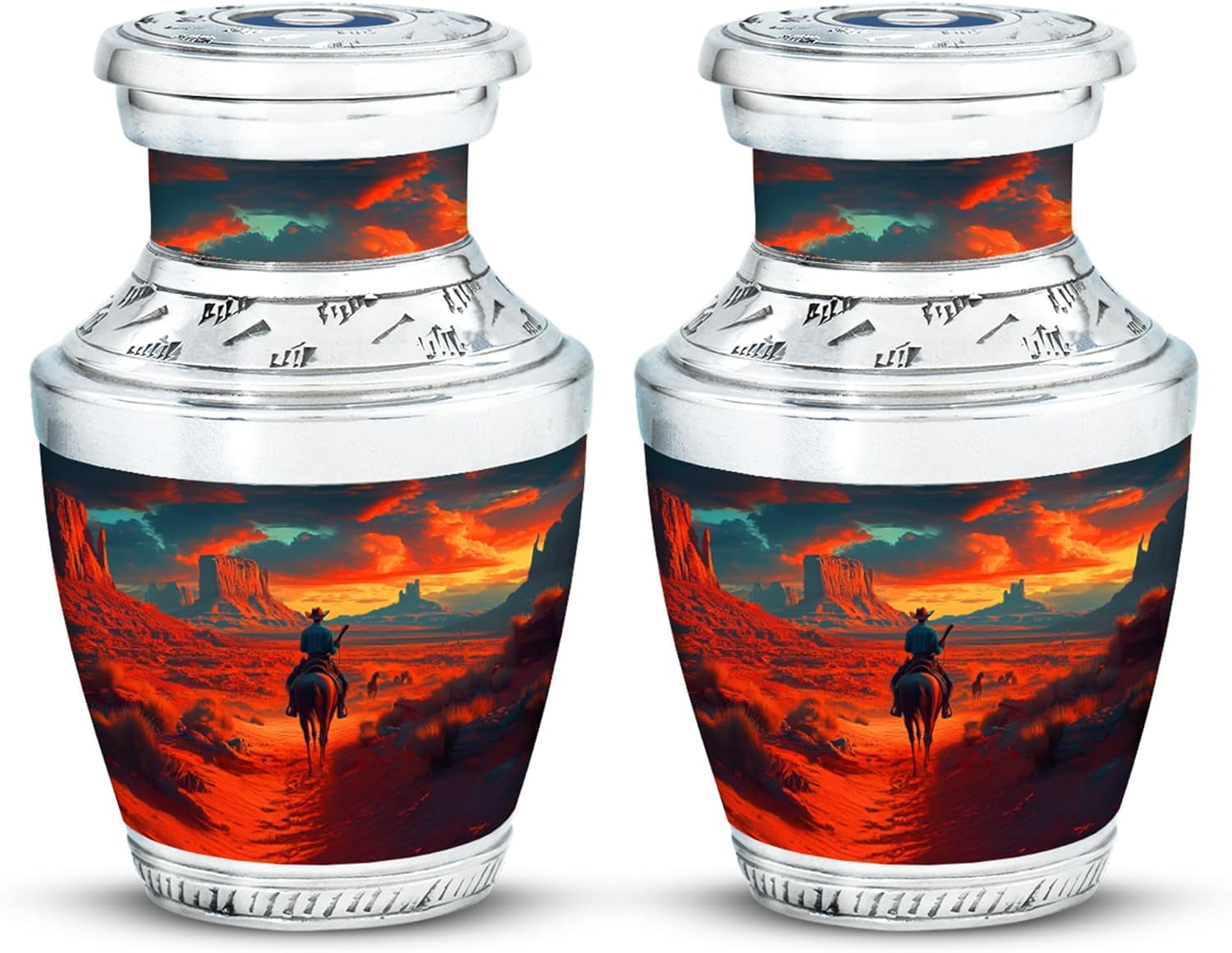 Cowboy Urn - Small Urn for Human Ashes Keepsake - Urn for Ashes Adult Male - Urn for Ashes for Women - Cremation Keepsakes for Ashes - Mini Urns for Human Ashes - Burial Urns -Size 3 Inch, Pack of 2