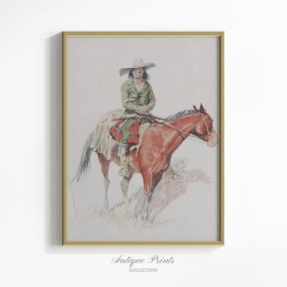Cowboy Vintage, Cowboy Sketch, Cowboy Portrait Drawing, Southwest Wall Art, Antique Horse Poster, Western Decor,, Unframed Poster Size 8x12