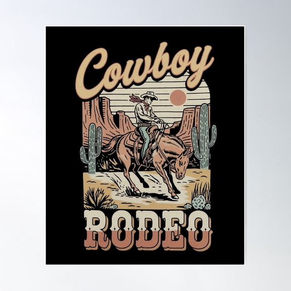 Cowboy Vintage Rodeo Graphic Western Cowboy Poster Wall Art, Modern Wall Decor For Living Room Bedroom, 12x18 UNFRAMED
