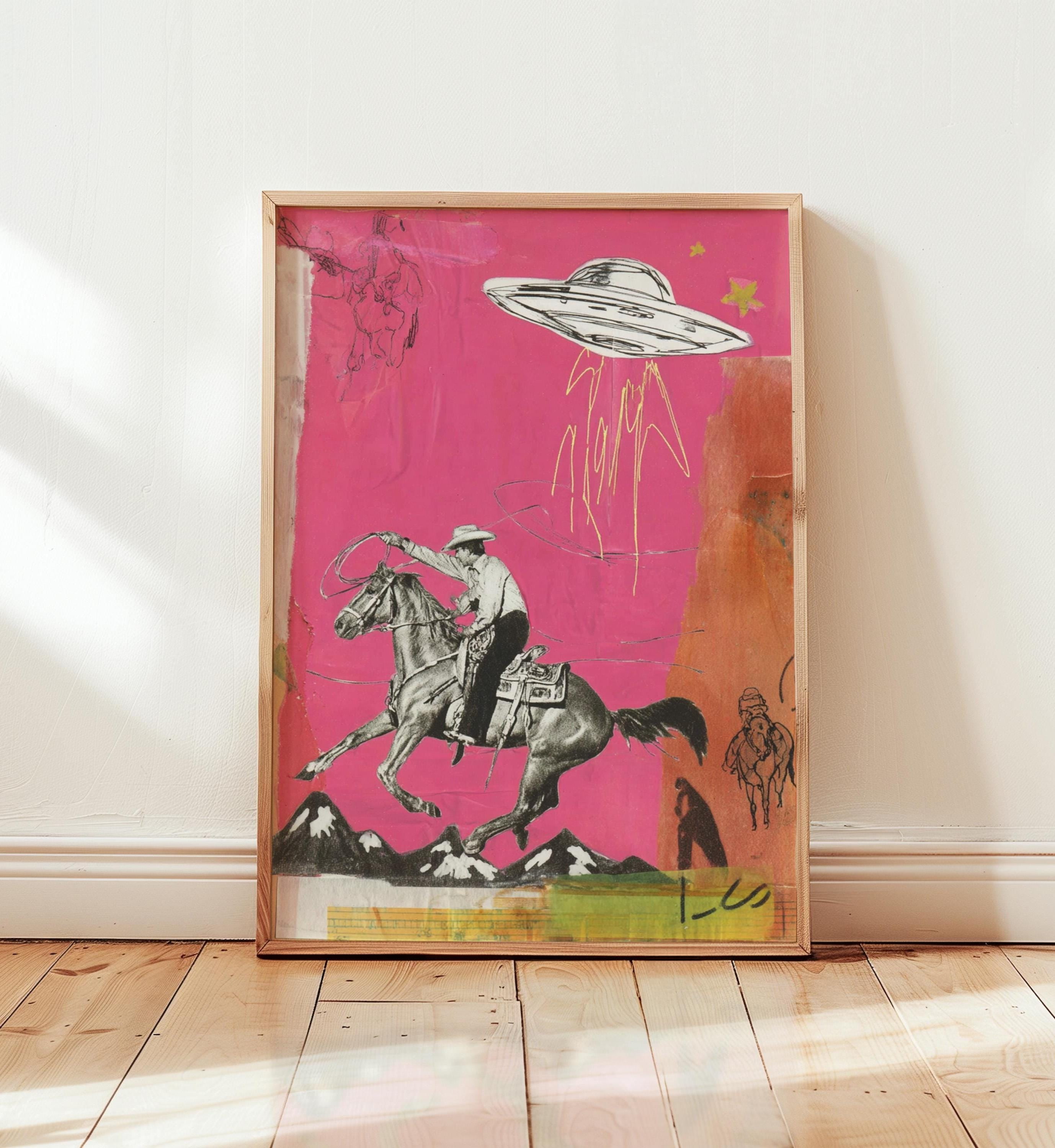 Cowboy Wall Art, Pop Art Style Poster, Western Surreal Print, Pink ...