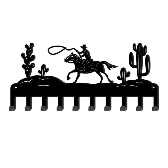 Cowboy Wall Hooks Cactus Key Holder Desert Decorative Hooks Rack Hangers Iron Hook Wall Mounted Decorative with 10 Hooks for Key Hook Hats Metal