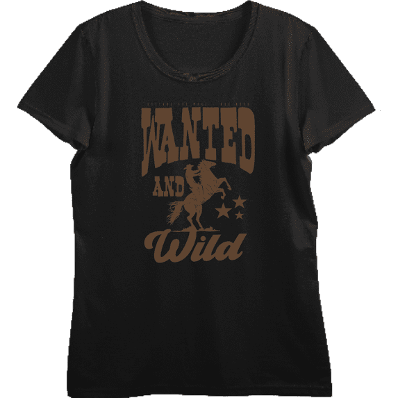 Cowboy Wanted And Wild Women's Black Crew Neck Short Sleeve Top-Medium