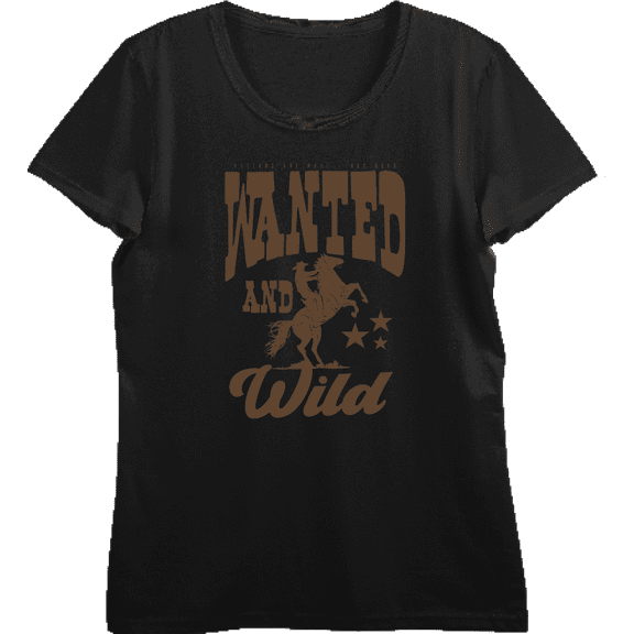 Cowboy Wanted And Wild Women's Black Crew Neck Short Sleeve Top-Small