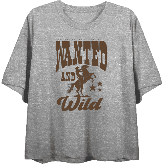 Cowboy Wanted And Wild Women's Heather Gray Crew Neck Short Sleeve Top-Small