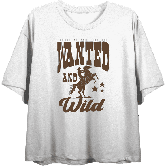Cowboy Wanted And Wild Women's White Crew Neck Short Sleeve Top-XXL
