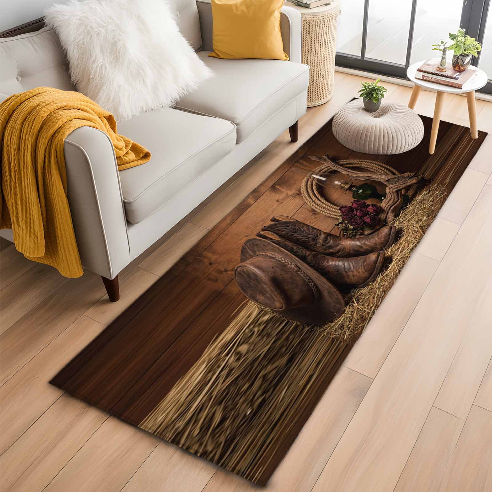 Cowboy Western 2'x6' Runner Rug, Cowboy Hats Boots Retro Rose Brown ...