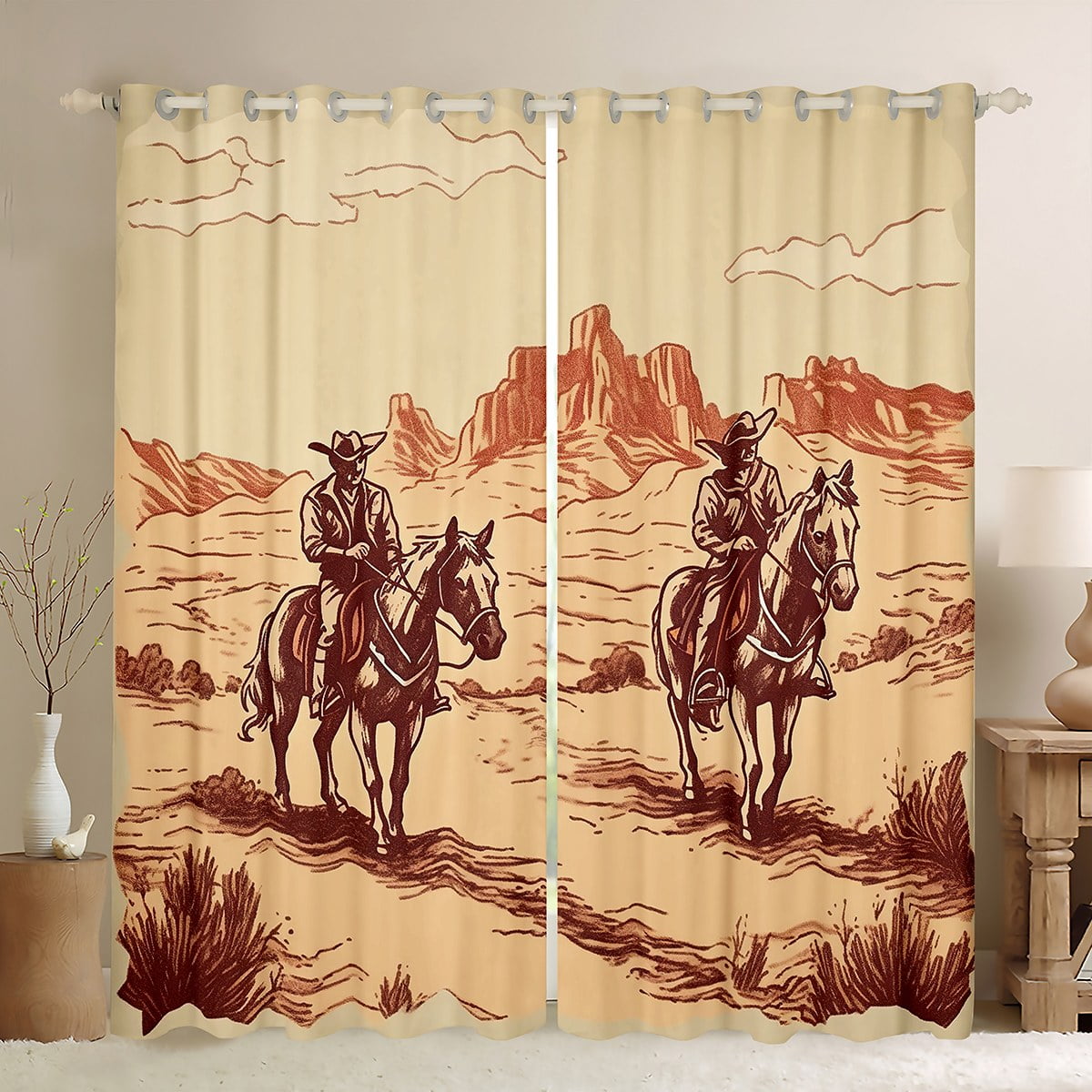 Cowboy Western 30%-50% Blackout Curtains Wild West Desert Mountain ...