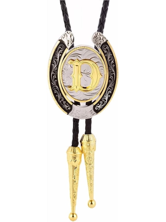 Cowboy Western Alloy Horseshoes Letter Pendant Bolo Tie Necklaces Polyester Cord Lariat Necklaces Letter D 42.13 inch(107cm)