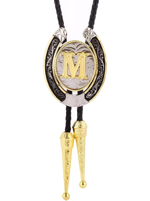 Cowboy Western Alloy Horseshoes Letter Pendant Bolo Tie Necklaces Polyester Cord Lariat Necklaces Letter M 42.13 inch(107cm) for DIY