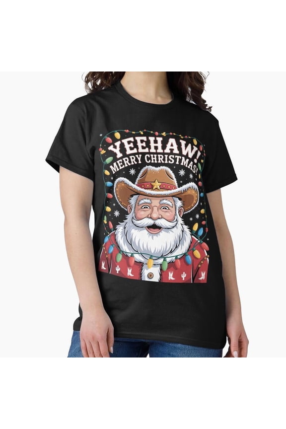 Cowboy Western Christmas Xmas Lights Holiday Classic Graphic Tee Unisex T-Shirt, up to Size 5XL