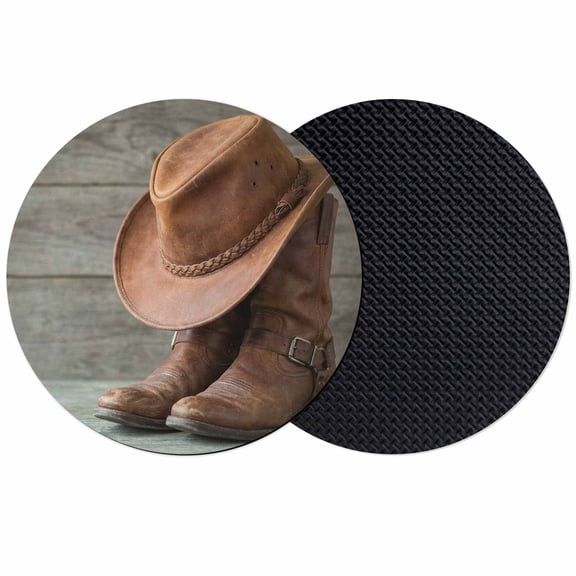 Cowboy Western Coasters Set of 2, Absorbent Coasters for Drinks, Cowboy Hats Boots Grey Wooden Plank Coaster for Desk Coffee Table Protection, Home Decor House Warming Gifts 4"