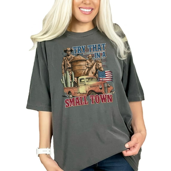 Cowboy Western Graphic T-Shirt, Vintage Farm Truck Tee, Rustic Town Apparel, Country Music Lover Shirt, Patriotic USA T-Shirt, Pepper Comfort Colors T-Shirt, Large