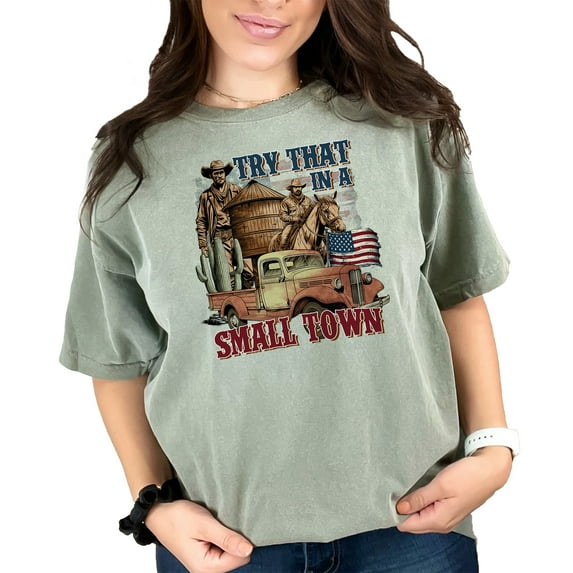 Cowboy Western Graphic T-Shirt, Vintage Farm Truck Tee, Rustic Town Apparel, Country Music Lover Shirt, Patriotic USA T-Shirt, Moss Comfort Colors T-Shirt, XL