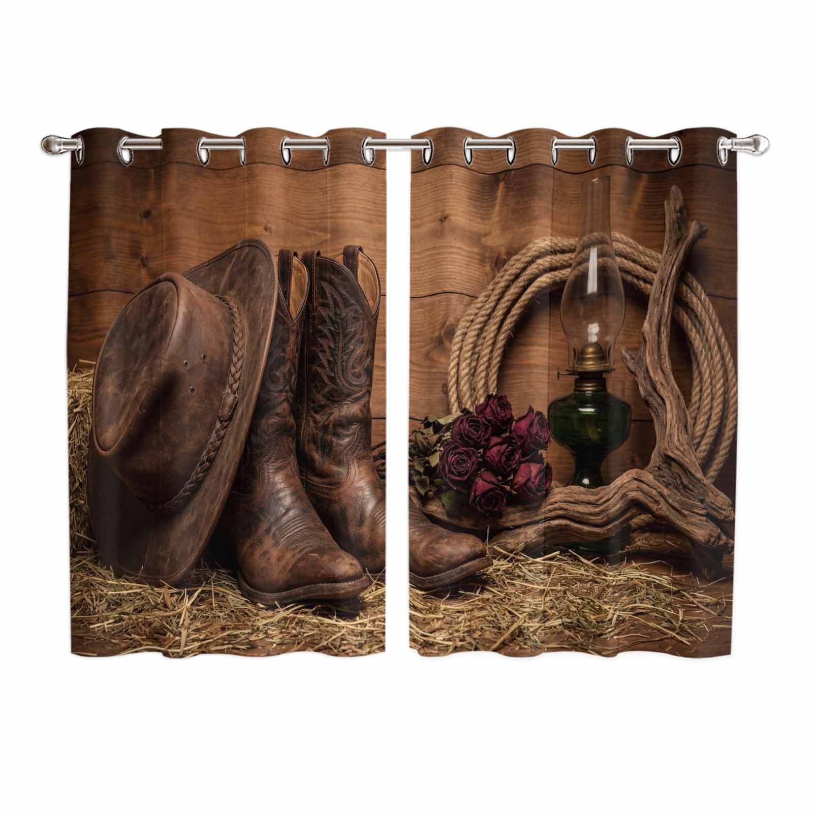 Panel Cowboy Cowboy Western Kitchen Curtains Window Panels, Cowboy Hats Boots Retro ...
