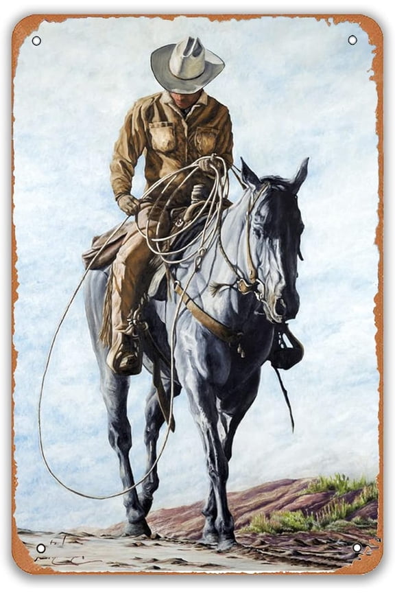 Cowboy Western Metal Tin Sign,Vintage Western Cowboys Riding Horses Wall Decor Vintage Metal Tin Signs for Men Women Wall Art Decor for Home Bars Clubs Cafes 8x12 Inch