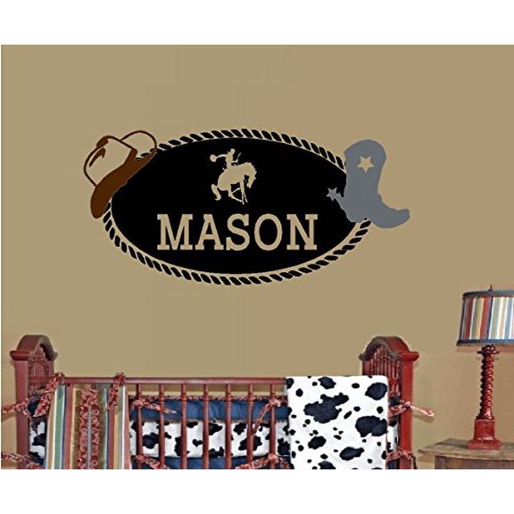Cowboy ~ Western ~ Monogram (Custom Name) Wall Decal 20" x 40" (Black/Brown/Gray)