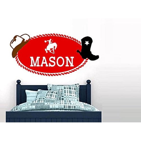 Cowboy ~ Western ~ Monogram (Custom Name) Wall Decal 20" x 40" (Red/Black/Brown)