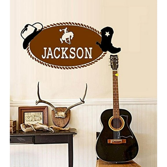 Cowboy ~ Western ~ Monogram (Custom Name) Wall or Window Decal LRG (Black / Brown) 20"x 40"