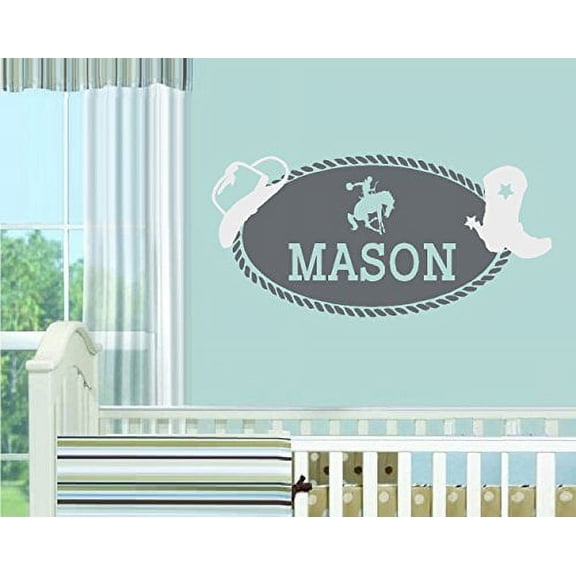 Cowboy ~ Western ~ Monogram (Custom Name) Wall or Window Decal LRG (Gray / White)