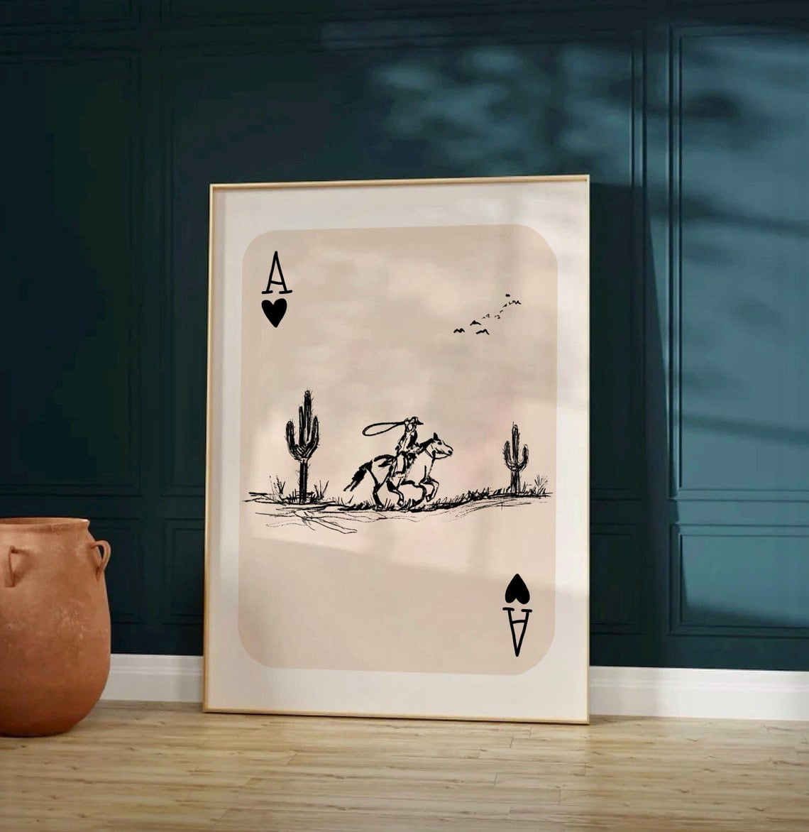 Young Rodo Schech Cowboy Western Print Playing Card Modern Rodeo Retro Cactus Sketch ...
