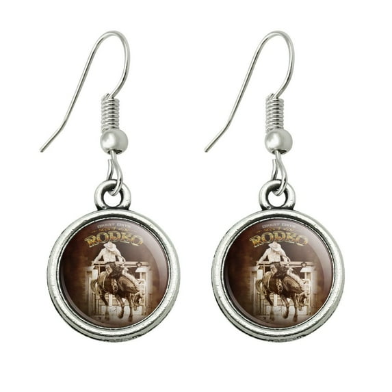 Cowboy Western Rodeo Vintage Horse Bucking Riding Novelty Dangling Drop Charm Earrings