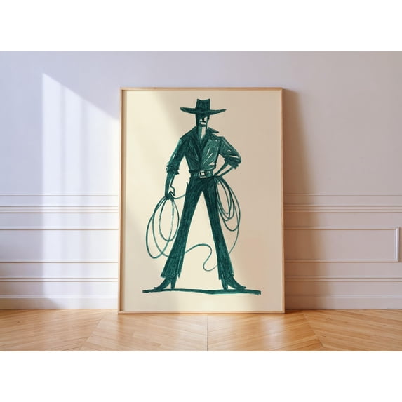 Write Drawing Printable Cowboy Western Southwestern Line Drawing Office And Entryway Poster ...