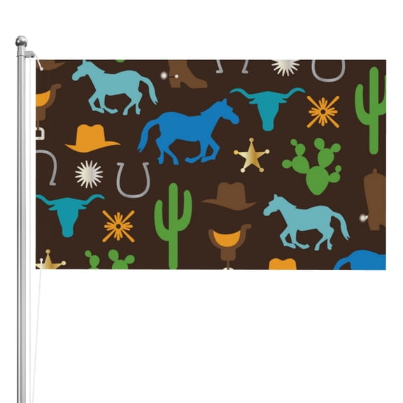 Cowboy Western West Horse Cactus Double Sided Flag 3x5FT Reversible Garden Flag Outdoor Decor for House, Porch, Lawn, Yard, Indoor Wall, Party Decoration