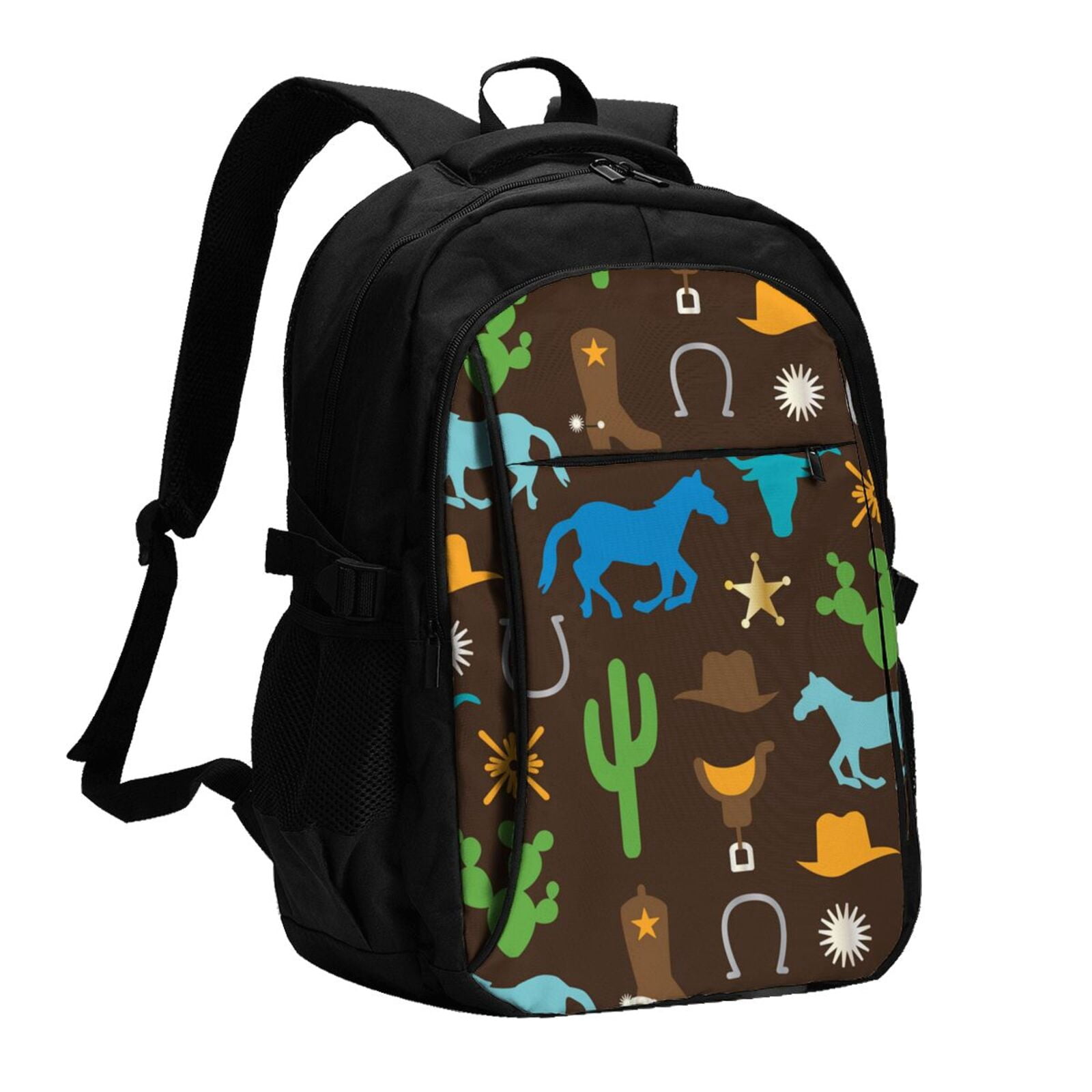 Western Rodeo Backpack Cowboy Western West Horse Cactus Laptop Backpack with USB Charging ...