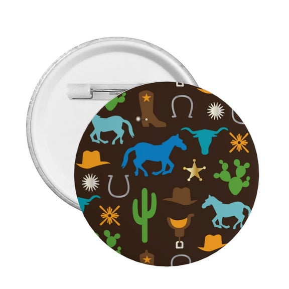 Cowboy Western West Horse Cactus Round Button Pin Badge 5PCS Pinback Buttons Lapel Pin for Jacket, Backpack, Hat, Party Favor, Gift