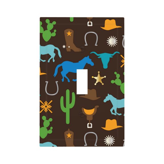 Cowboy Western West Horse Cactus Single Toggle Wall Plate 1 Gang Decorative Electrical Outlet Light Switch Cover Switchplate
