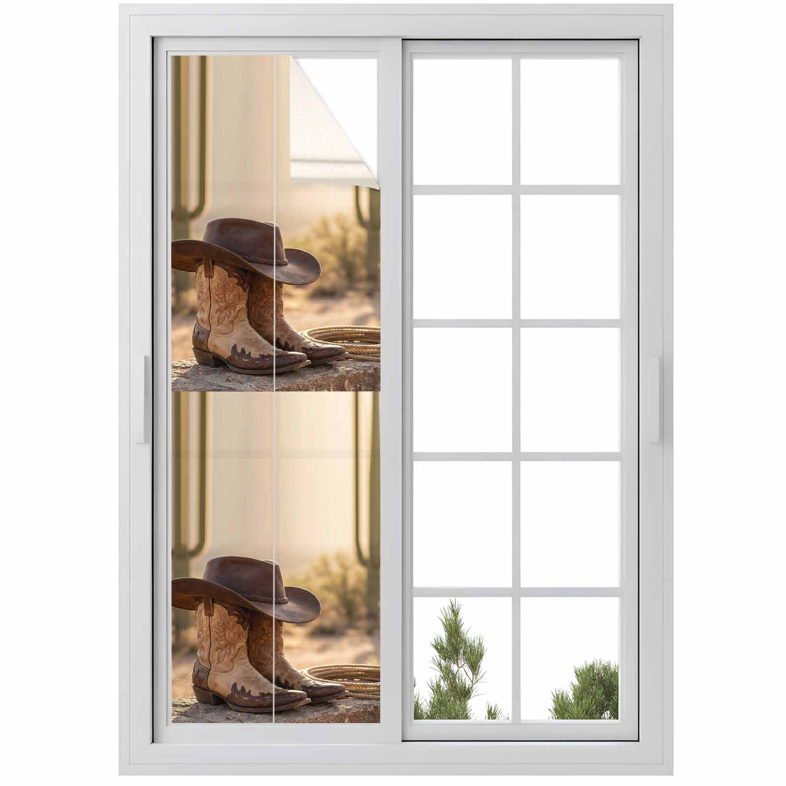 Cowboy Western Window Privacy Film, Cowboy Hats Boots Desert Cacti ...