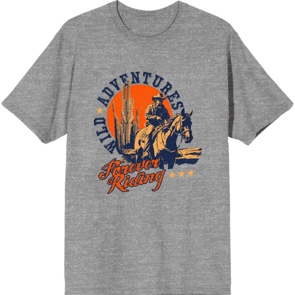 Cowboy Wild Adventures Adult Heather Gray Crew Neck Short Sleeve Tee-XS