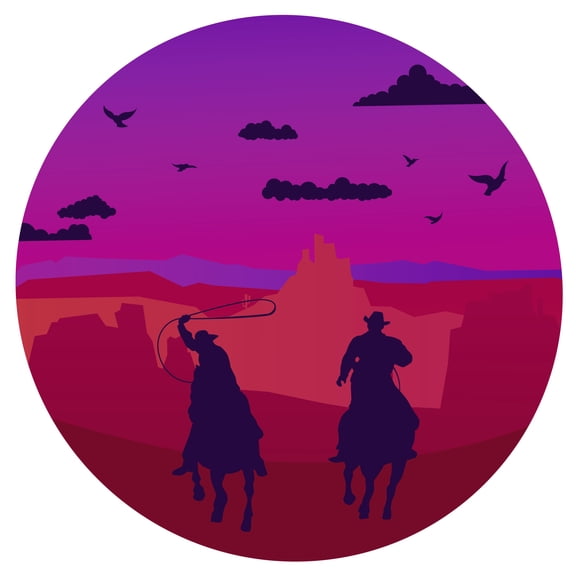 Cowboy In A Wild West Scene Kids Boys 20" x 20" Bedroom Vinyl Wall Décor Panoramic Sunset View Design Home Art Circle With Western Themed Background Wall Decal Sticker