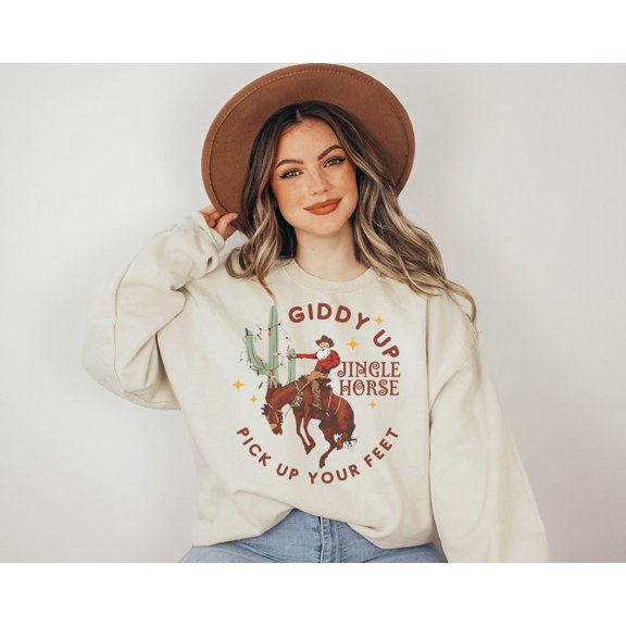 Cowboy Winter Holiday Sweater, Giddy Up Jingle Horse Pick Up Your Feet, Howdy Country Winter Holiday Horse Hoodie, Cowgirl Shirt, Winter Holiday Sweatshirt Sweatshirt All Size S-5XL