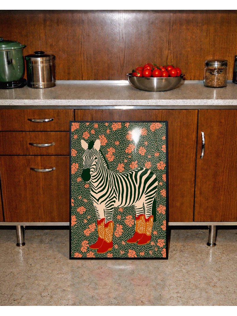Cowboy Zebra Western Animal Poster, Bold Floral Maximalist, Botanical ...