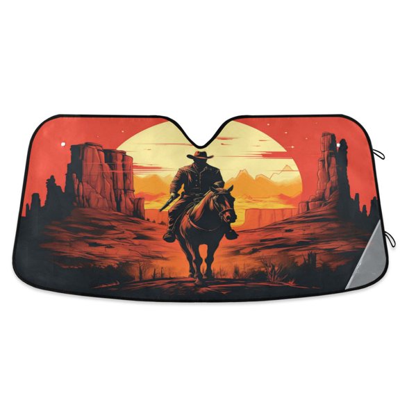 Cowboy and Sunset Car Windshield Sun Shade Foldable Car Front Window Visor Heat and UV Protection 53x23.5