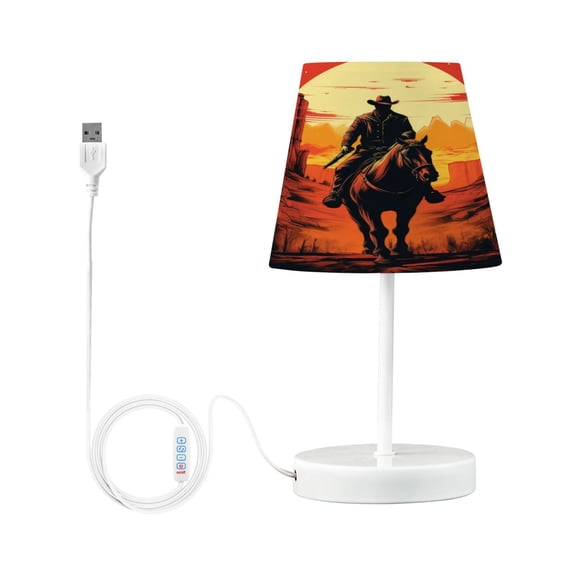 Cowboy and Sunset Desk Lamp LED Table Nightstand Lamps with 3 Color Temperatures for Home Bedroom Living Room Decor 6x11