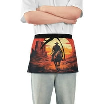 Cowboy and Sunset Server Apron with 3 Pockets Waterproof Waitress Waist Short Apron for Man Woman 12 Inches