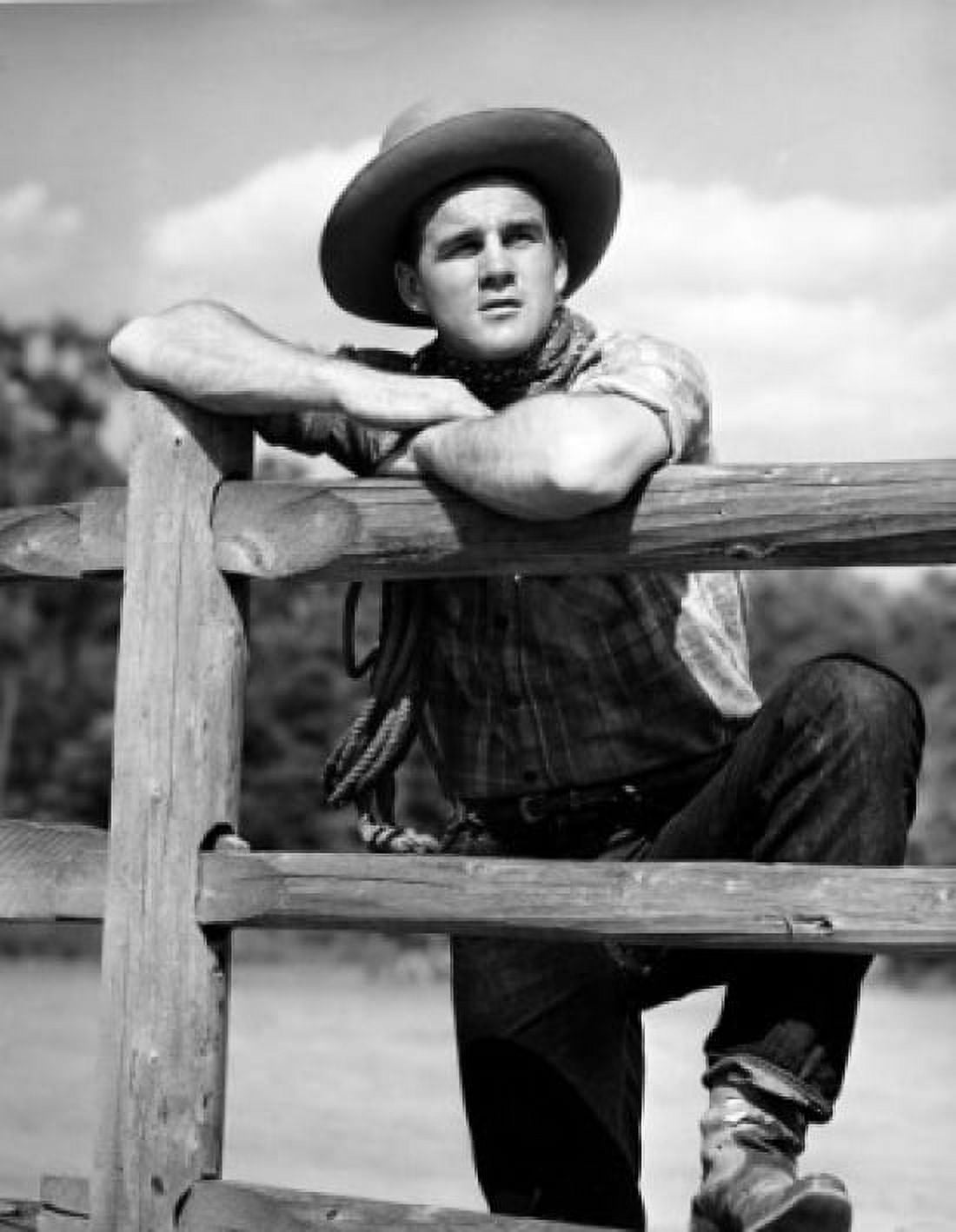 Cowboy leaning on fence Canvas Art - (18 x 24)