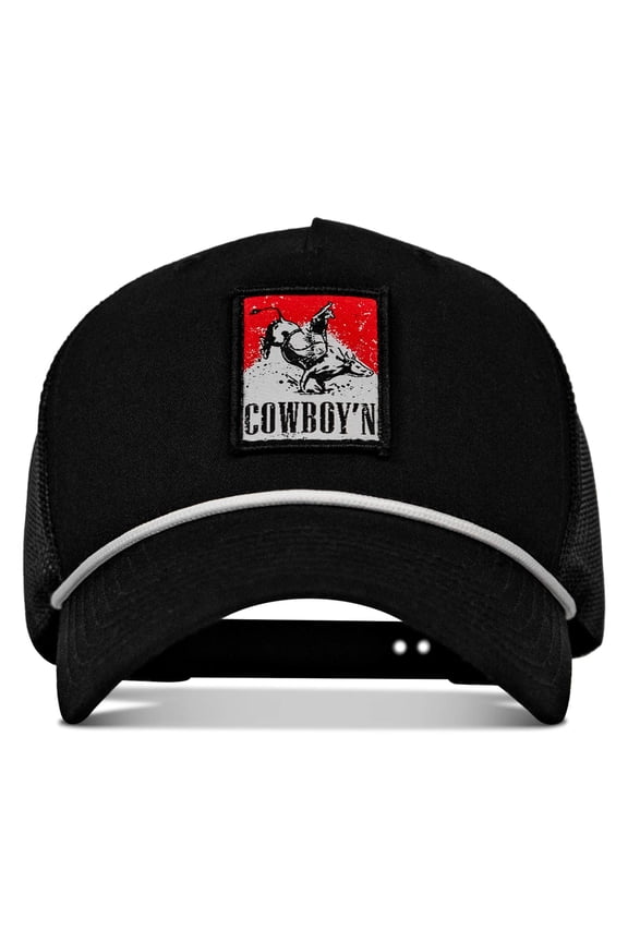 Cowboy'n Knuck If You Buck Patch Rope Snapback Hat Black