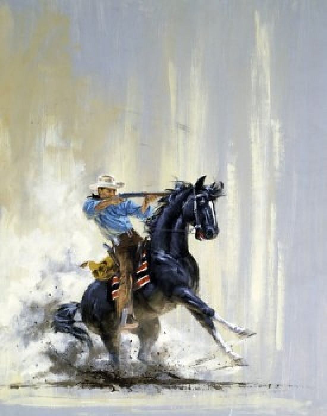 Cowboy on horseback aiming gun Canvas Art - (18 x 24)